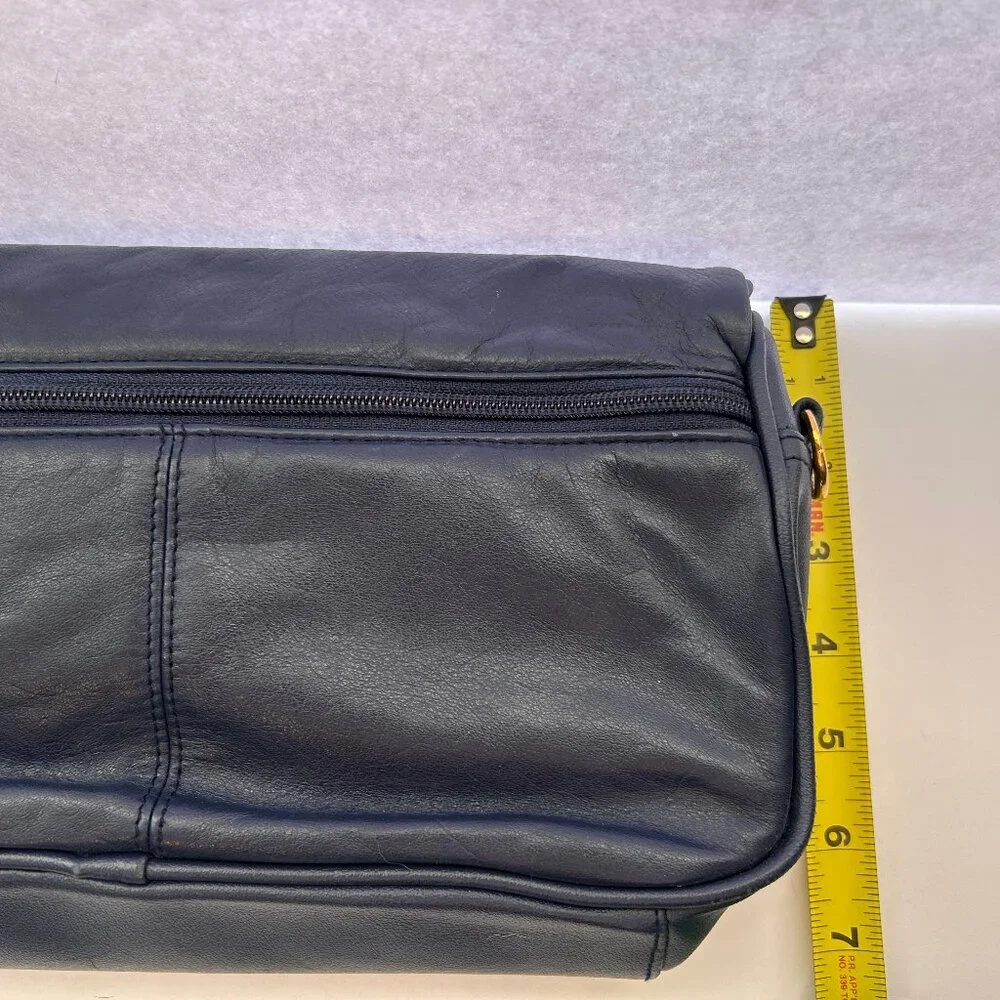 Vintage 90s Slouchy Navy Crossbody Bag with Flap and Gold Hardware